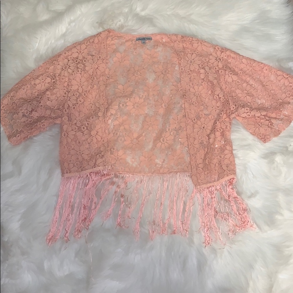 Pink fringe kimono